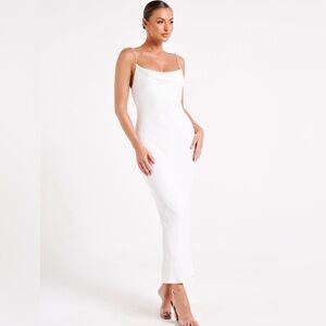 Meshki Adela Cowl Midi Dress With Pearl Trim